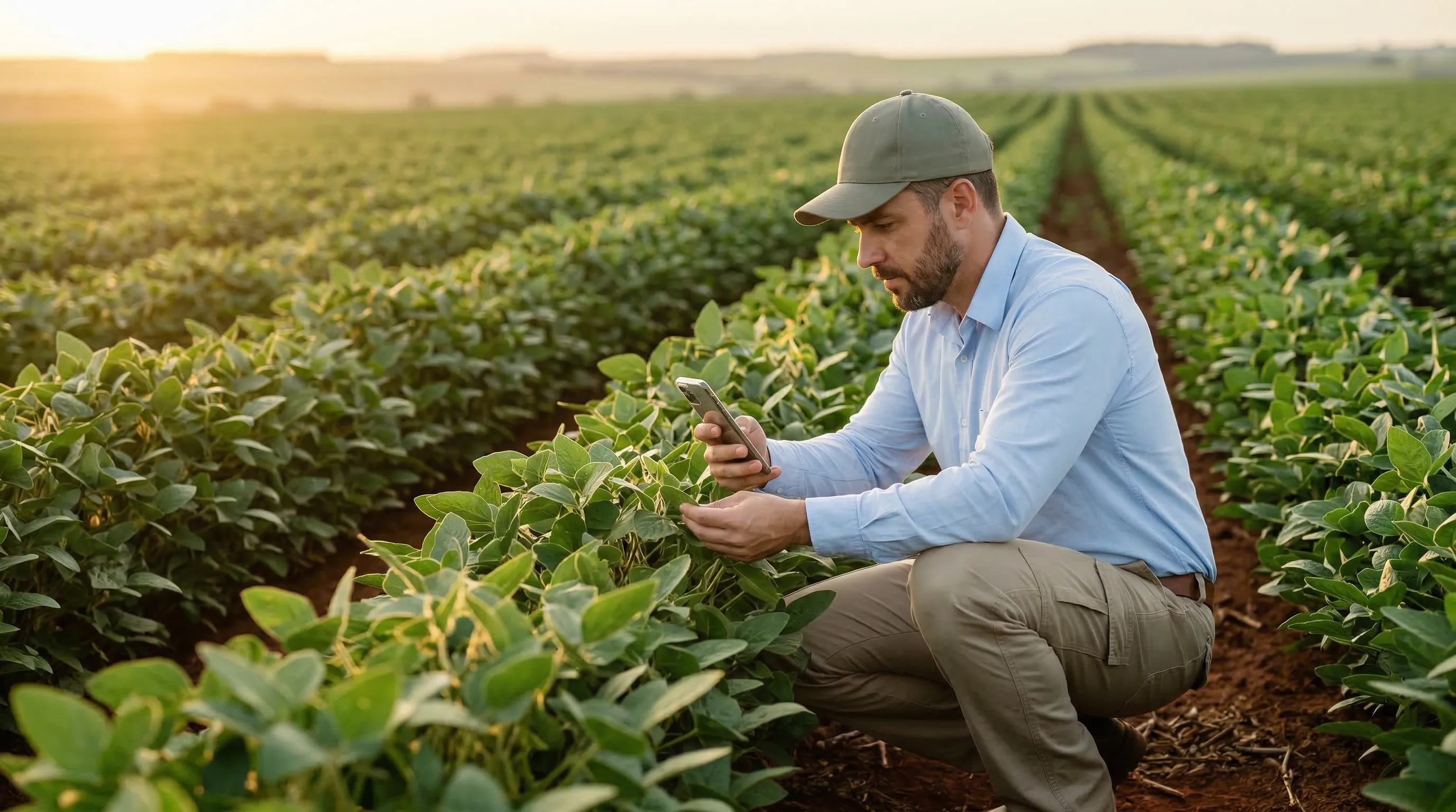 Agrônomo tirando foto da planta