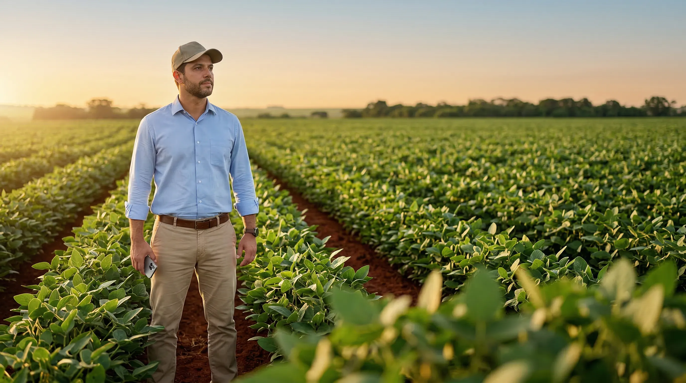 Agrônomo em lavoura de soja