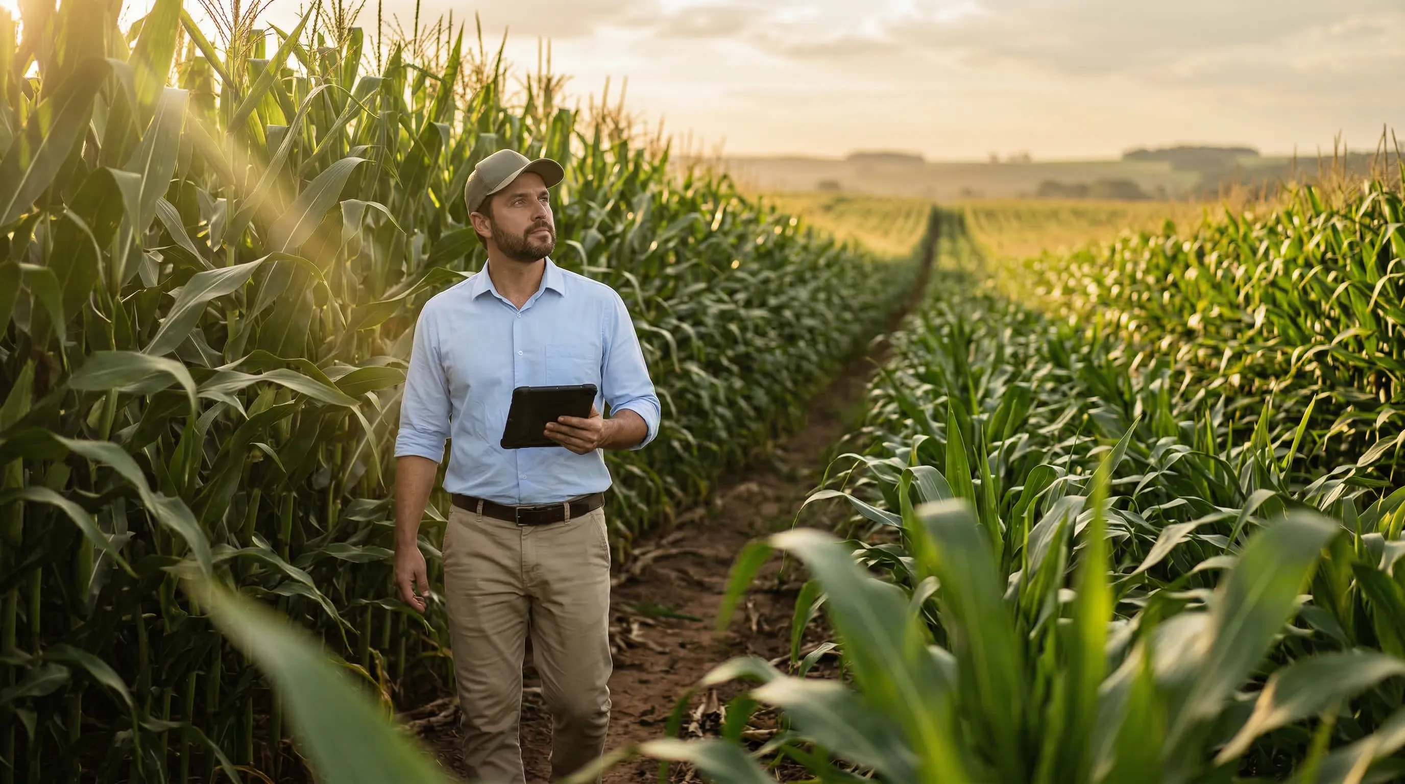 Agrônomo no milho com tablet